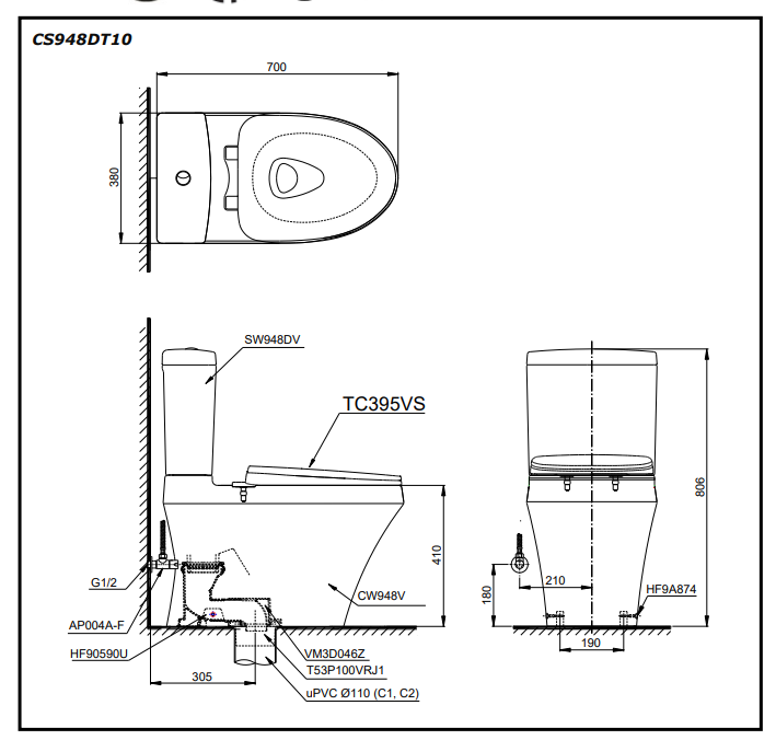Bồn Cầu Hai Khối TOTO CS948DT10