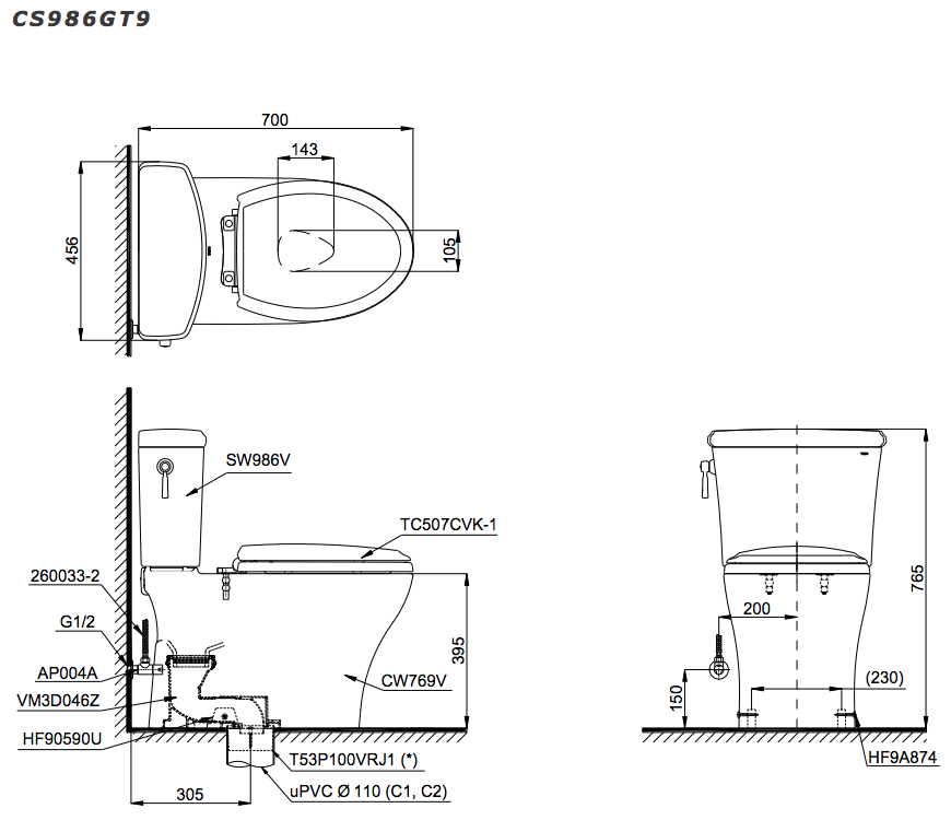 Bồn Cầu Hai Khối TOTO CS986GT9