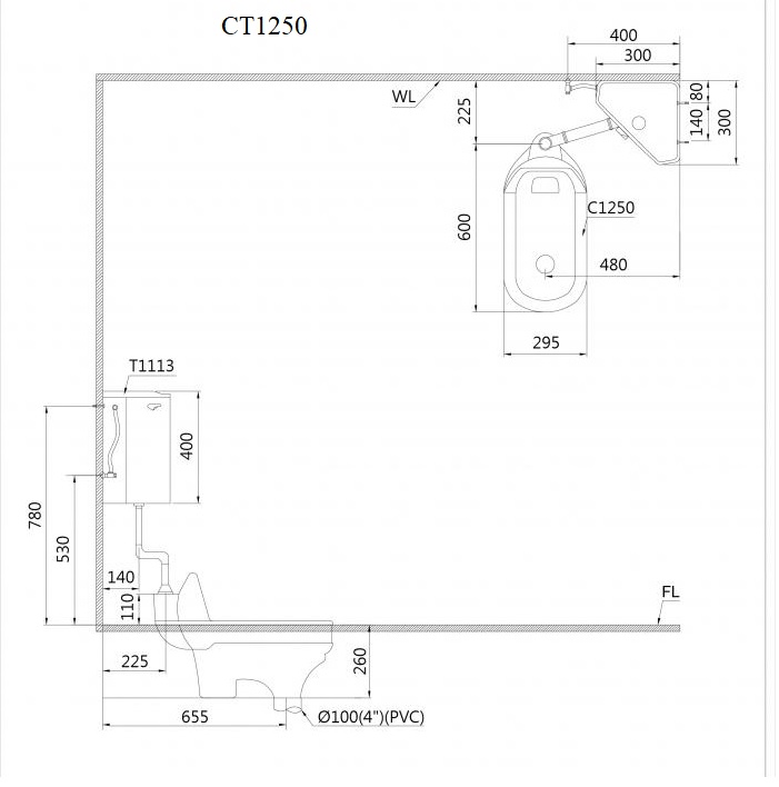 Bàn Cầu Xổm (Bao gồm ống dẫn) - CT1250