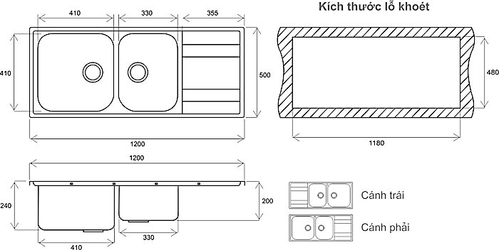 Chậu rửa bát inox 304 Mirolin MT1200-2B1D/R