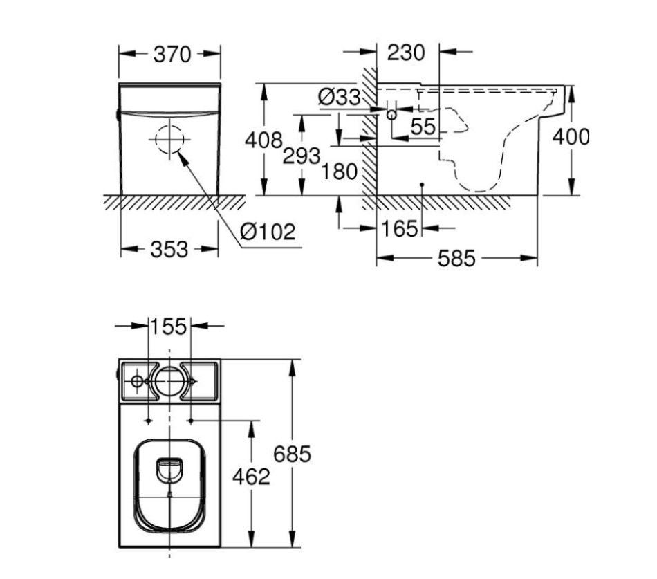 Thân bồn cầu GROHE 2 khối 3948400H