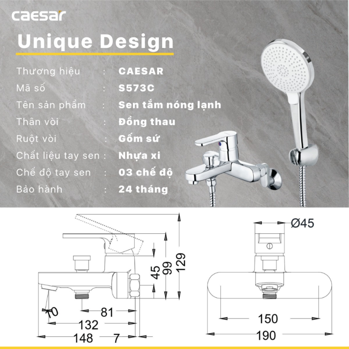 Vòi sen nóng lạnh Caesar S573C