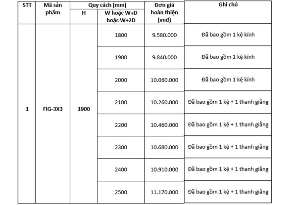 Vách kính theo yêu cầu Fendi FIG-3X3 (kính dày 8mm)