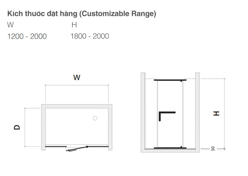 Vách kính tắm Fendi FIP-1D3 (kính dày 8mm)