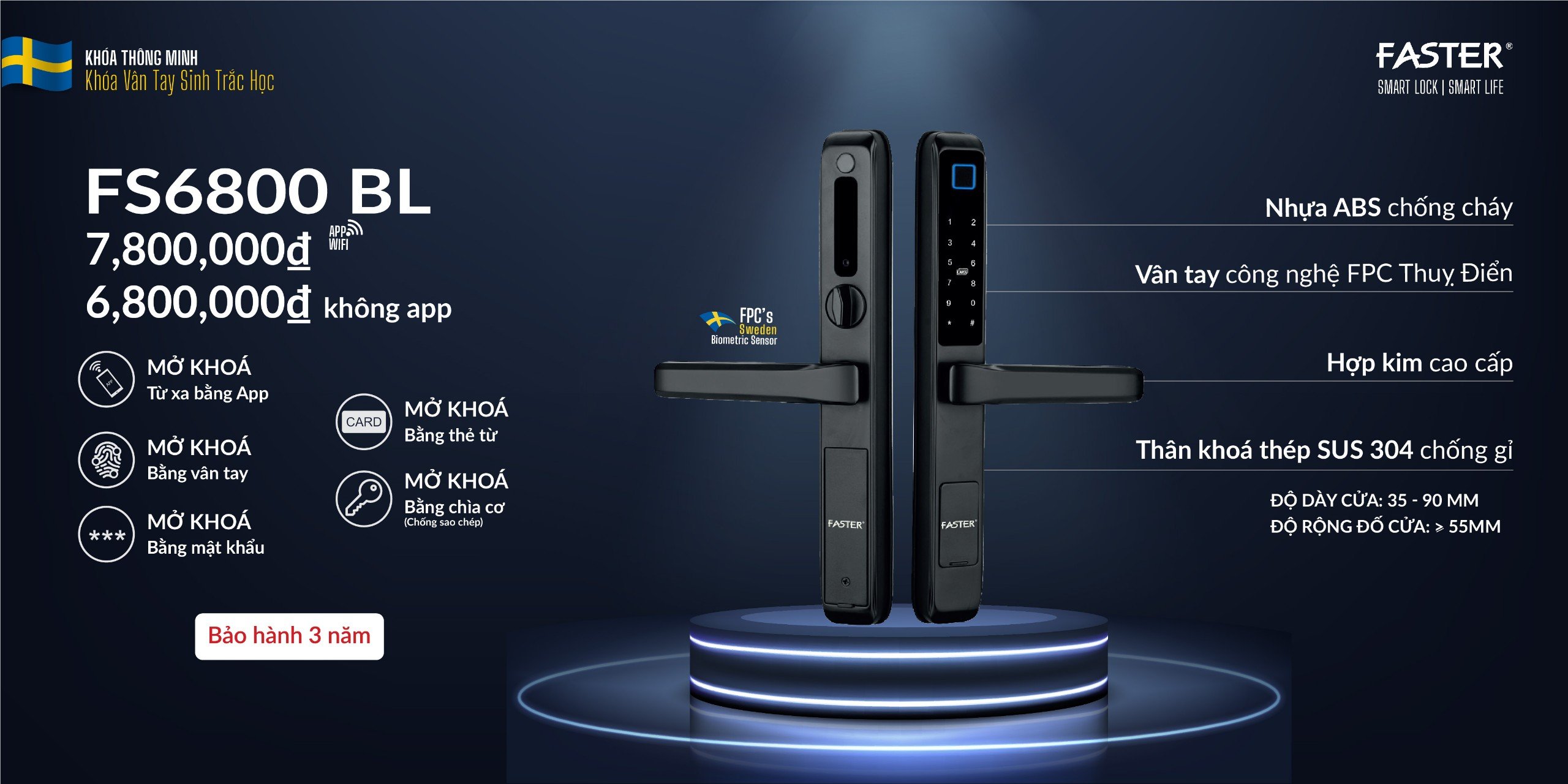Khóa vân tay cửa nhôm FS6800 BL