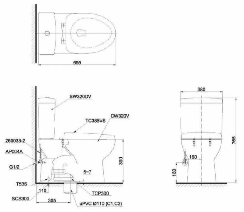 Bồn cầu hai khối TOTO CS320DRT3