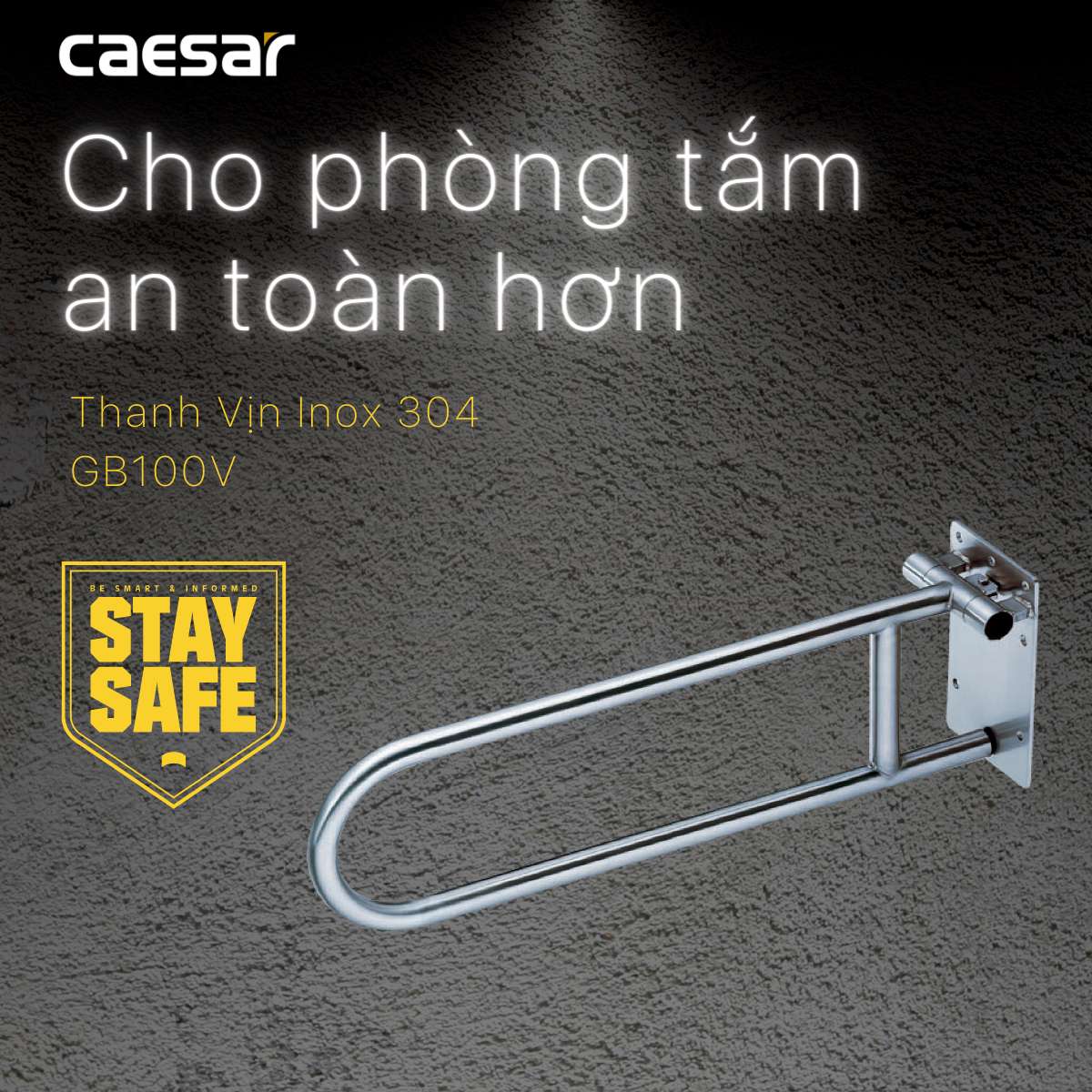 Tay vịn phòng tắm Inox Caesar GB100V dành cho người khuyết tật