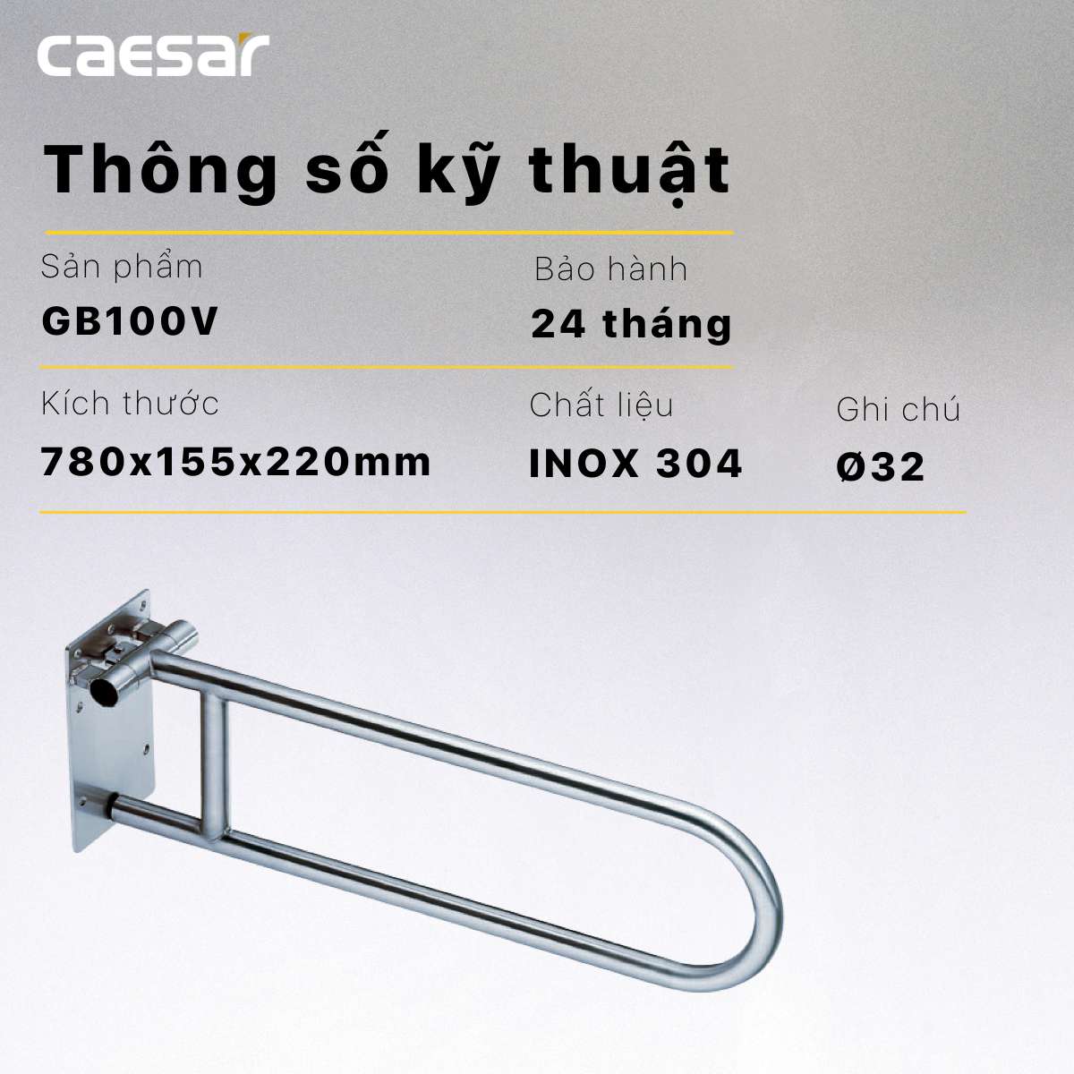 Tay vịn phòng tắm Inox Caesar GB100V dành cho người khuyết tật