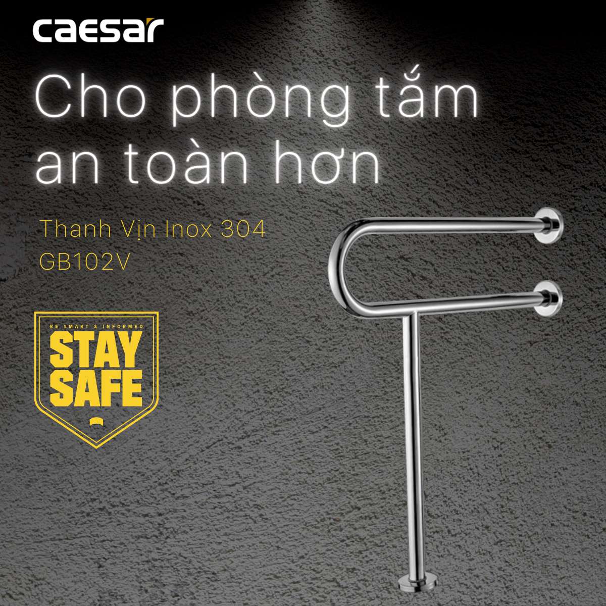 Tay vịn phòng tắm Inox Caesar GB102V dành cho người khuyết tật