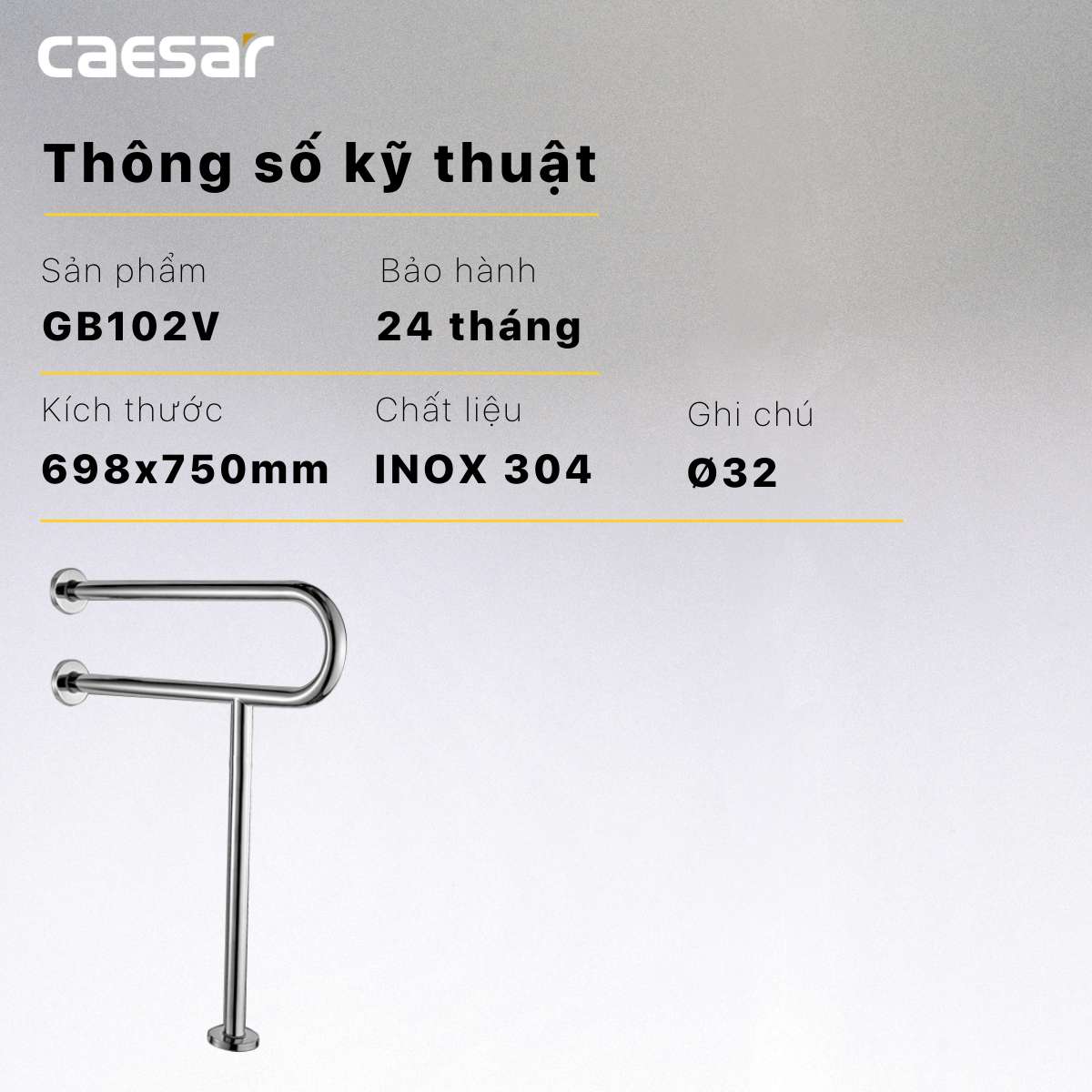 Tay vịn phòng tắm Inox Caesar GB102V dành cho người khuyết tật