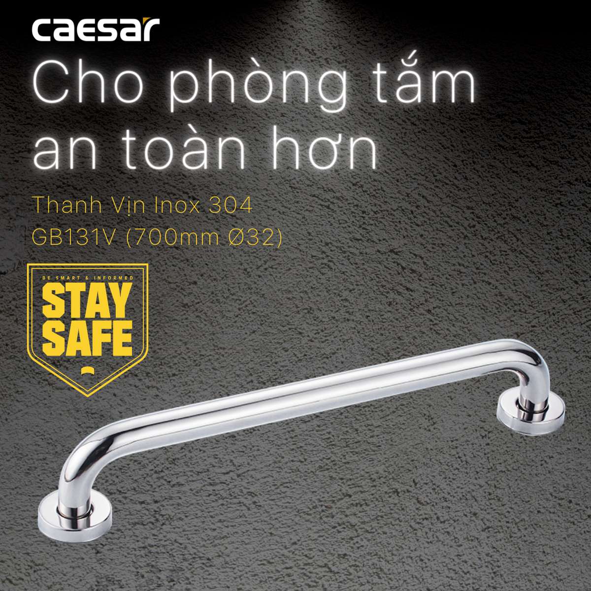Tay vịn phòng tắm Inox Caesar GB131V dành cho người khuyết tật
