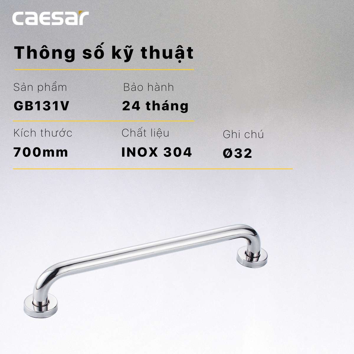 Tay vịn phòng tắm Inox Caesar GB131V dành cho người khuyết tật