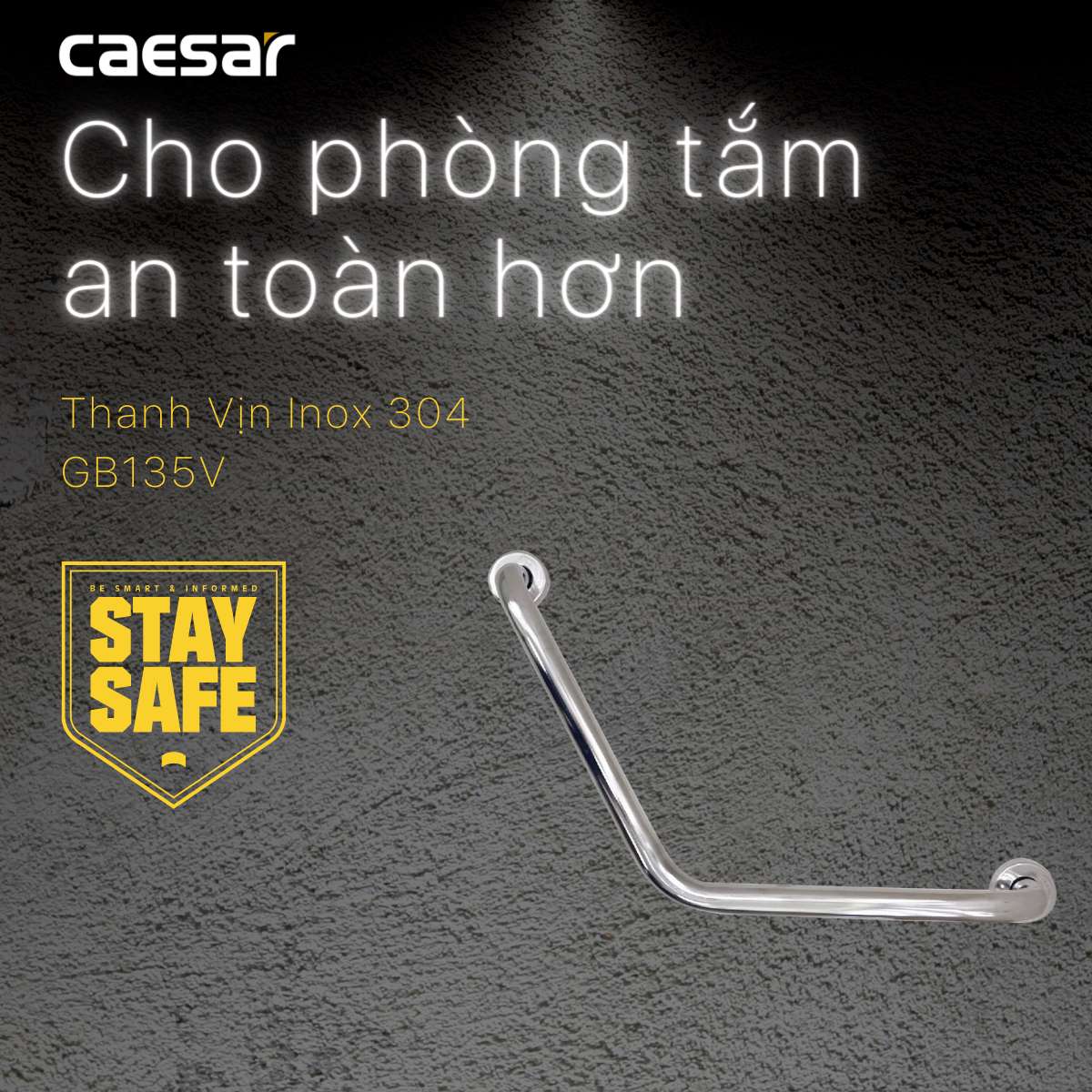 Tay vịn phòng tắm Inox Caesar GB135V dành cho người khuyết tật