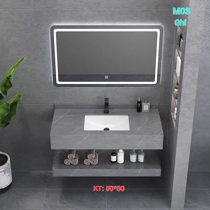 (Nhận KT theo yêu cầu) Bàn Đá 2 Tầng Chống Xước Màu Ghi M03
