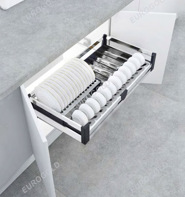 Giá bát đĩa hộp âm tủ ray giảm chấn EUROGOLD EU133750