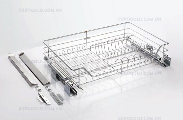 Giá bát đĩa inox nan âm tủ gắn cánh ray giảm chấn EUROGOLD EG6260