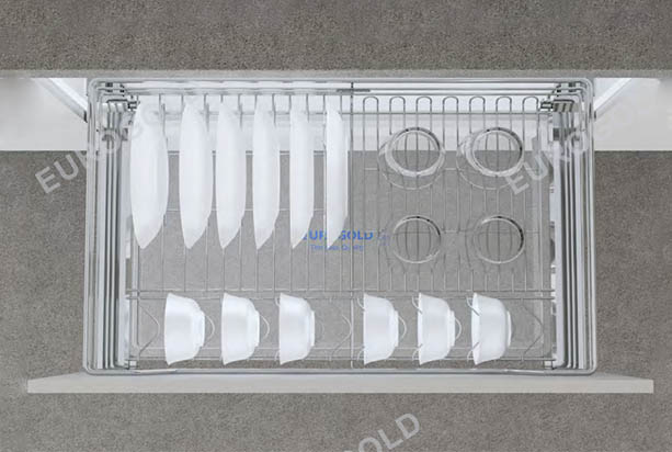 Giá bát đĩa inox nan âm tủ gắn cánh ray giảm chấn EUROGOLD EG6260