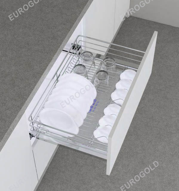 Giá bát đĩa inox nan âm tủ gắn cánh ray giảm chấn EUROGOLD EG6260