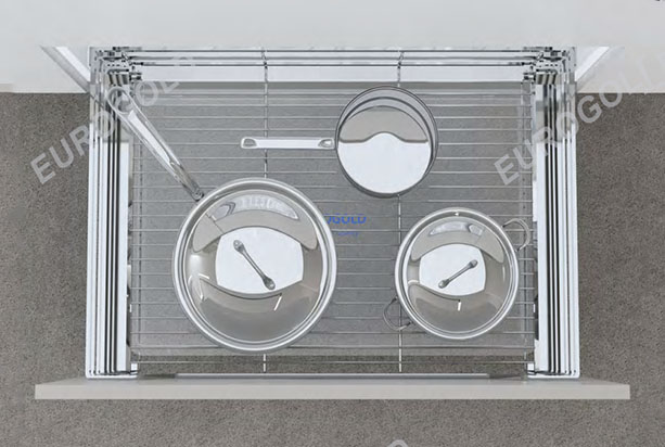 Giá xoong nồi inox mờ nan dẹt gắn cánh âm tủ EUROGOLD EP60B