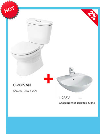 Combo bồn cầu Inax C-306VAN+ chậu rửa mặt Inax L-285V