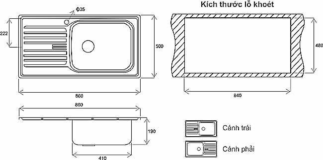 Chậu rửa bát inox 304 Mirolin MT860-1B1D/L