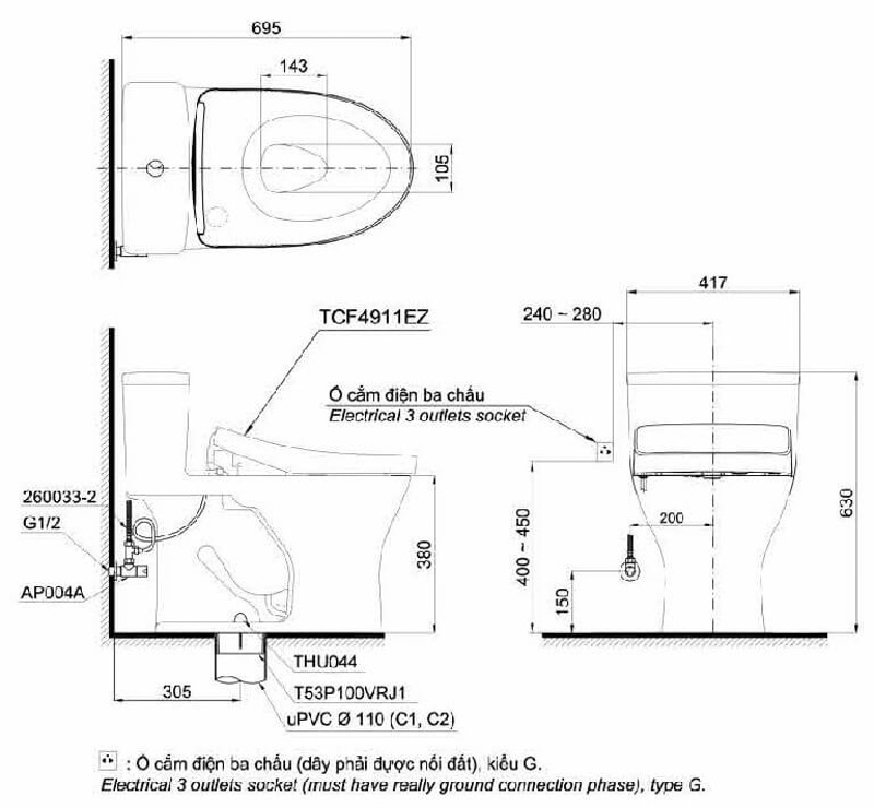 Bồn Cầu Một Khối TOTO MS855CDW12 Kèm Nắp Rửa Điện Tử WASHLET Dòng S7