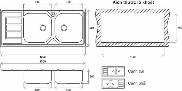 Chậu rửa bát inox 304 Mirolin MT1200-2B1D/L