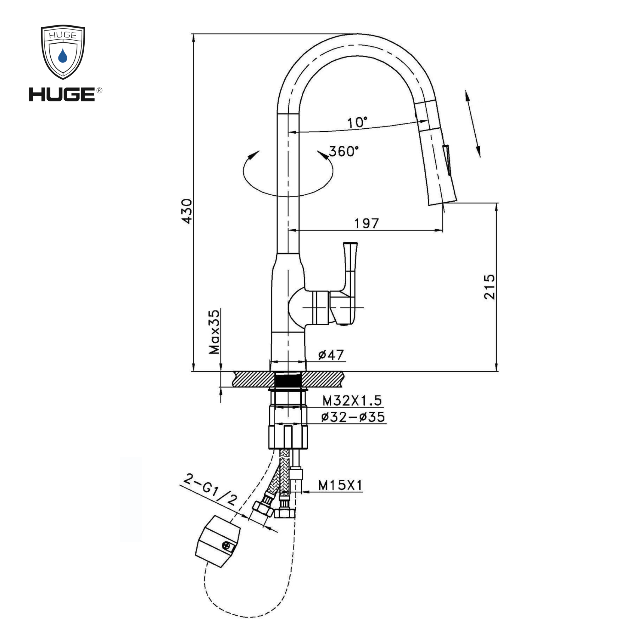 VÒI RỬA BÁT HUGE H-V6811P