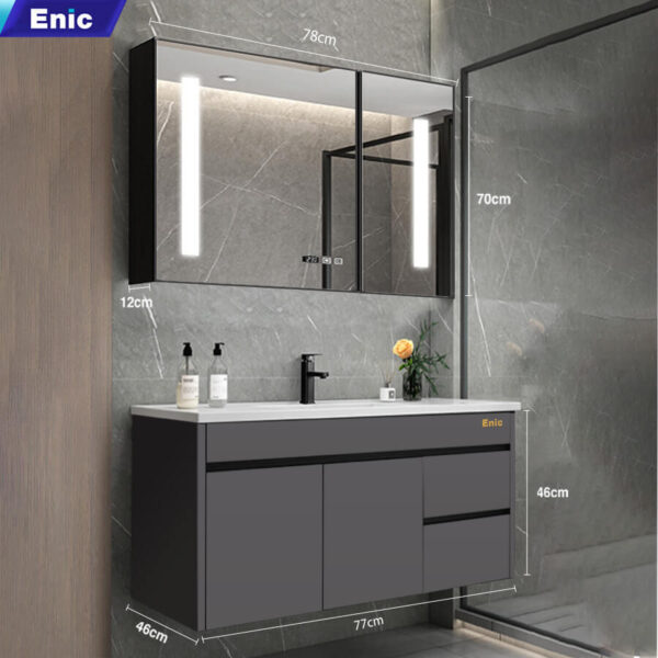 Bộ tủ gương lavabo phòng tắm cao cấp Enic ST01 – Mẫu Inox 60cm – 100cm