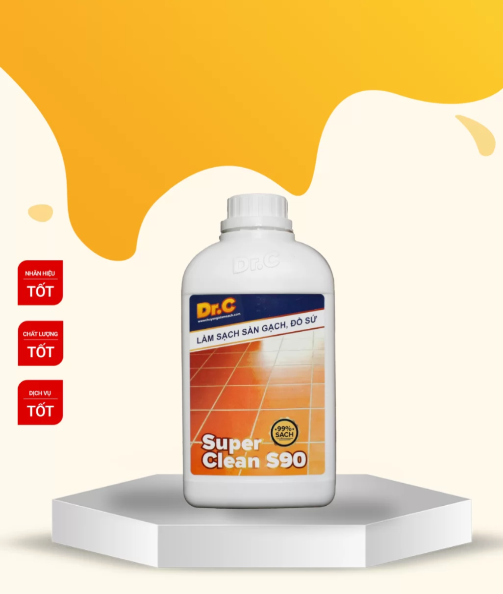 Super Clean S90 1 lít Dung Dịch Làm Sạch Các Vết Bẩn Cứng Đầu, Tẩy Xi Măng, Vôi Vữa Trên Bề Mặt Sàn Gạch