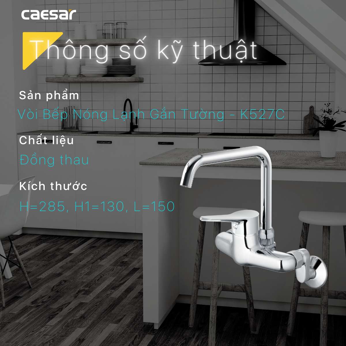 Vòi Bếp Nóng Lạnh CAESAR K527C Gắn Tường