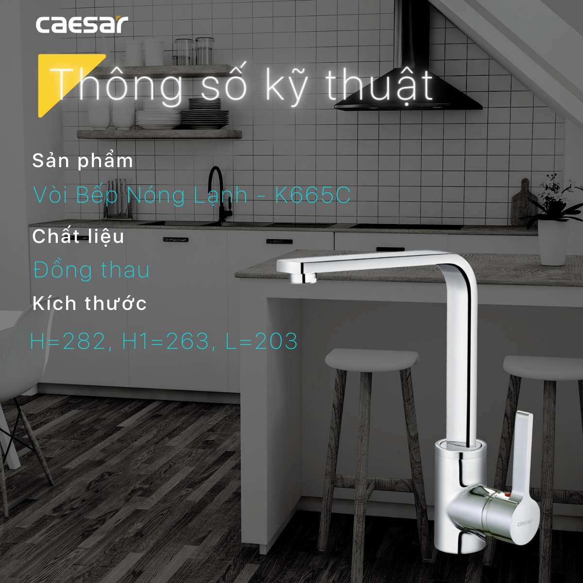 Vòi Bếp CAESAR K665C Nóng Lạnh Gắn Chậu Inox