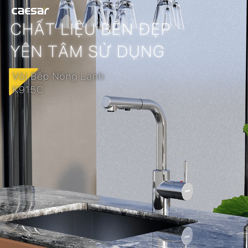 Vòi Rửa Chén Caesar K915C Rút Dây Nóng Lạnh