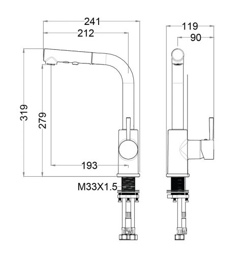 Vòi Rửa Chén Caesar K915C Rút Dây Nóng Lạnh