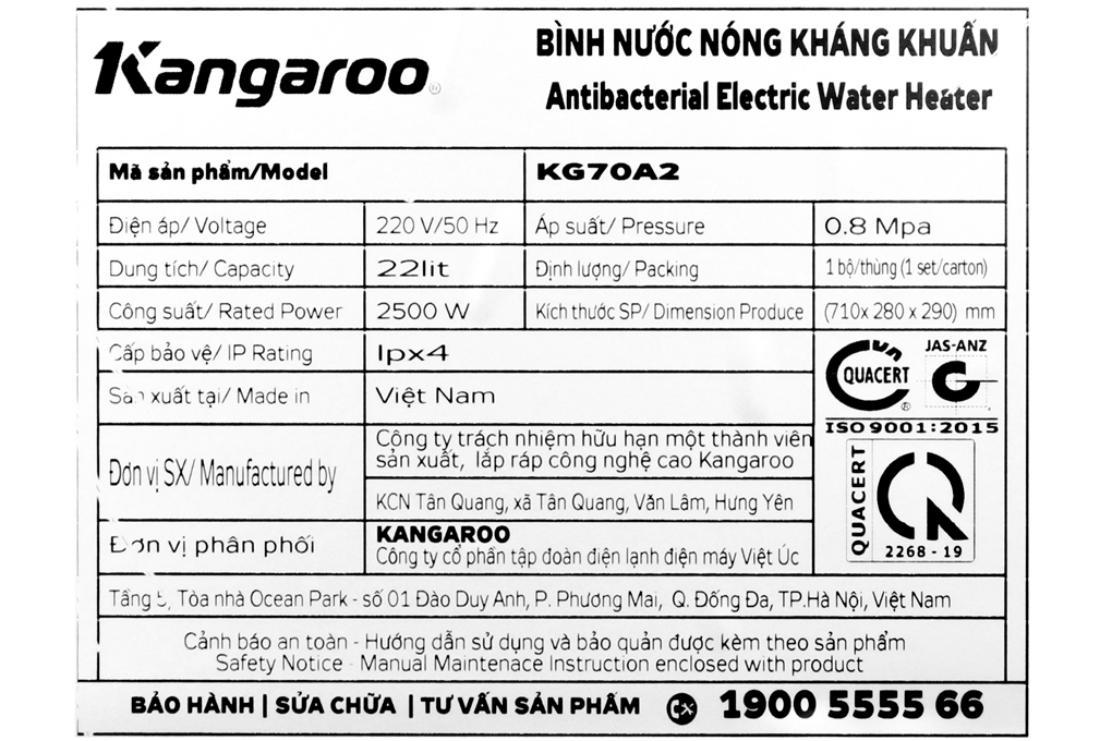 Bình nước nóng Kangaroo KG70A2