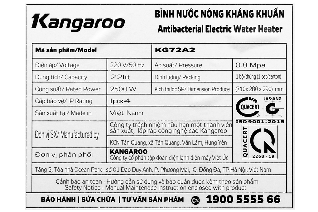 Bình nước nóng Kangaroo KG72A2