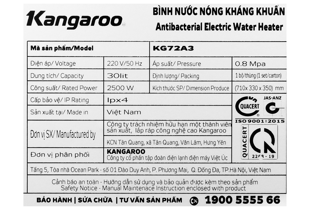 Bình nước nóng Kangaroo KG72A3