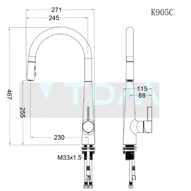 Vòi Rửa Chén Caesar K905C Rút Dây Nóng Lạnh