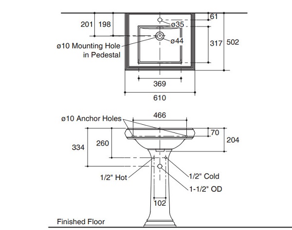 Chậu rửa chân đứng Kohler K-2238T-8-0
