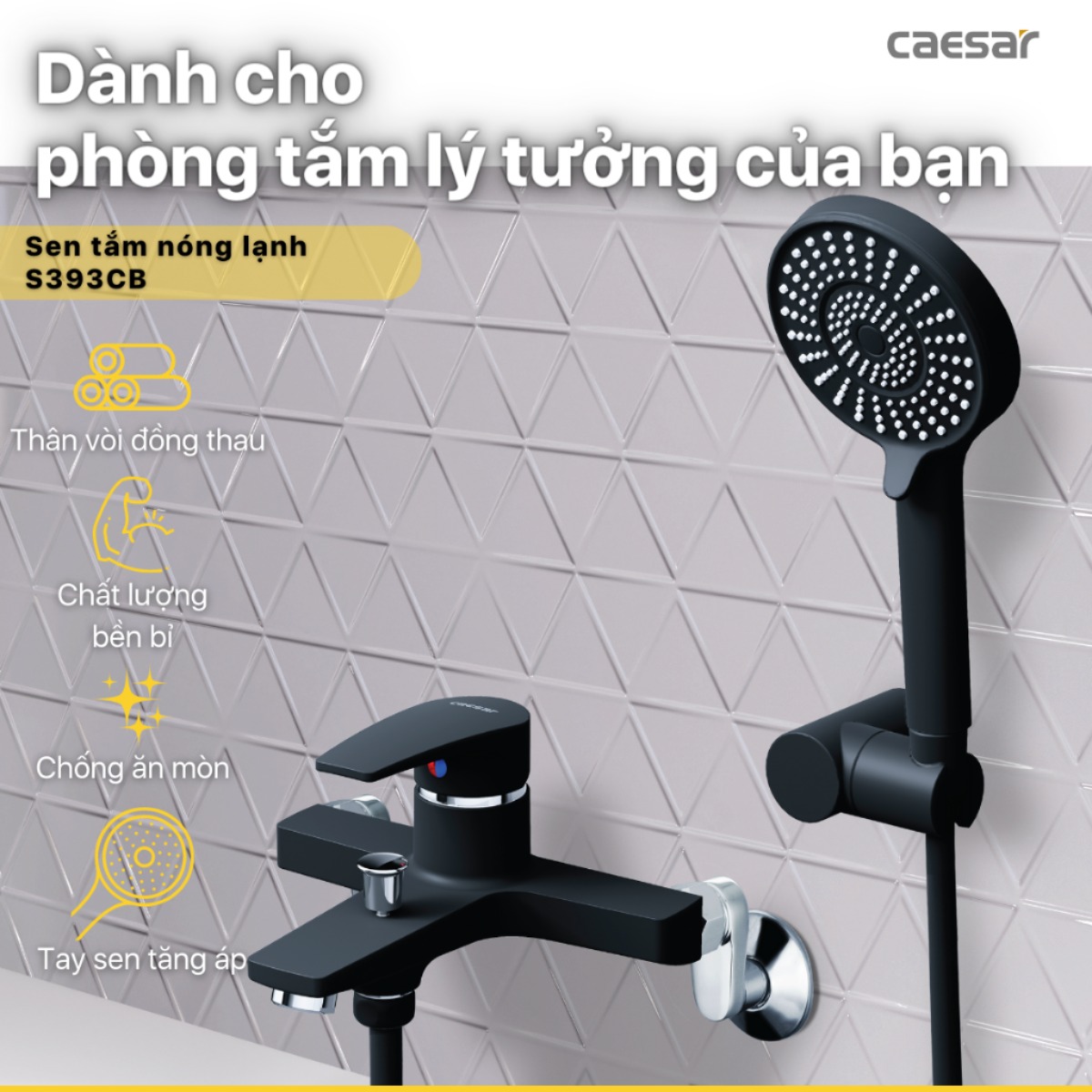 Sen Nóng Lạnh CAESAR S393CB Màu Đen Tay Sen Massage