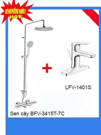 Combo vòi chậu Inax LFV -1401S + Sen tắm Inax BFV-3415T-7C