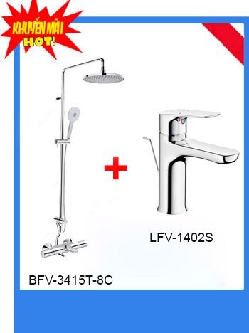 Combo vòi chậu Inax LFV -1402S + Sen tắm Inax BFV-3415T-8C