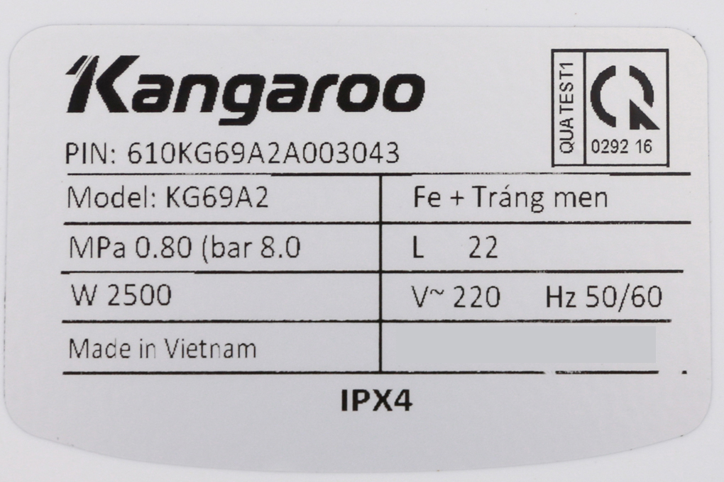 Bình nước nóng 22L Kangaroo KG69A2 công nghệ kháng khuẩn