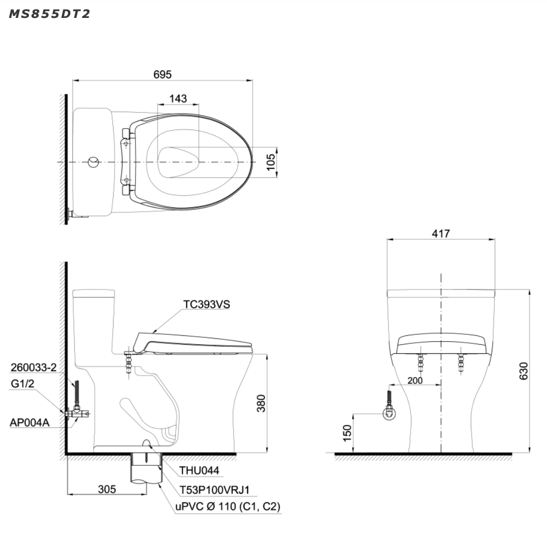 Bồn cầu một khối TOTO MS855DT2
