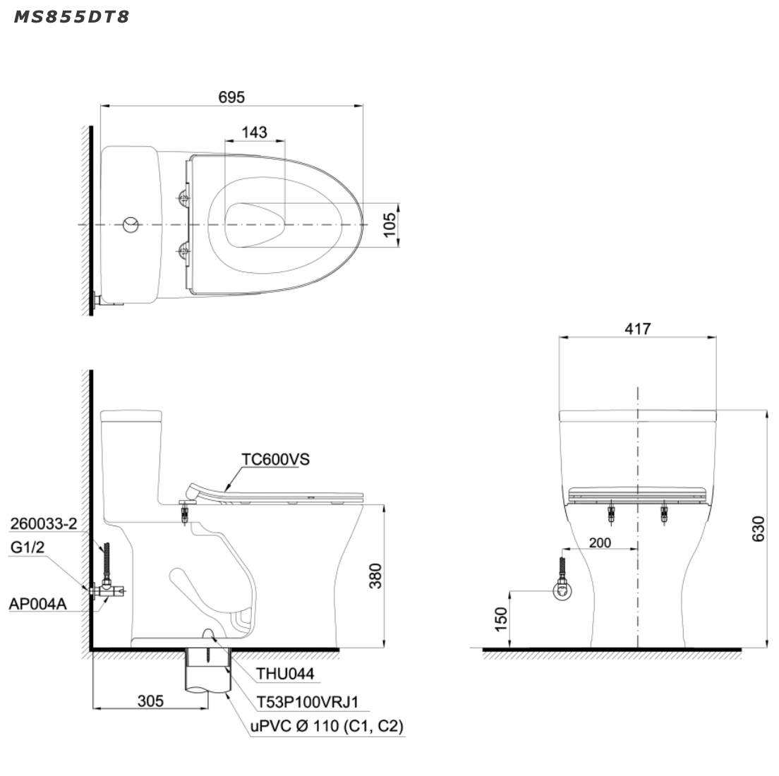 Bồn cầu một khối TOTO MS855DT8