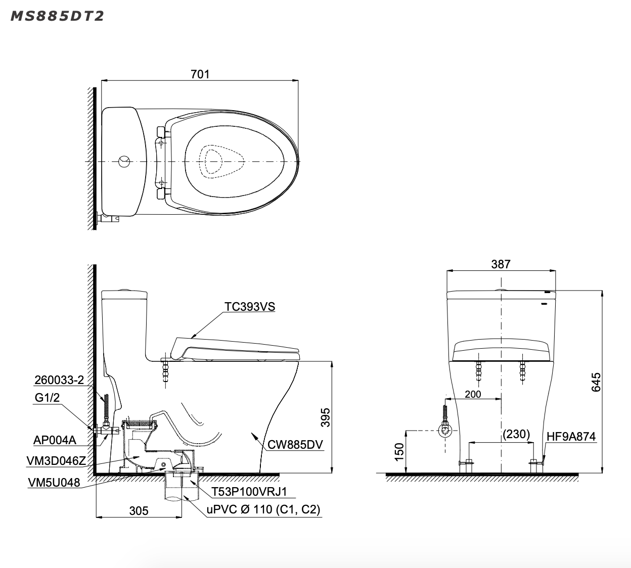 Bồn cầu một khối TOTO MS885DT2