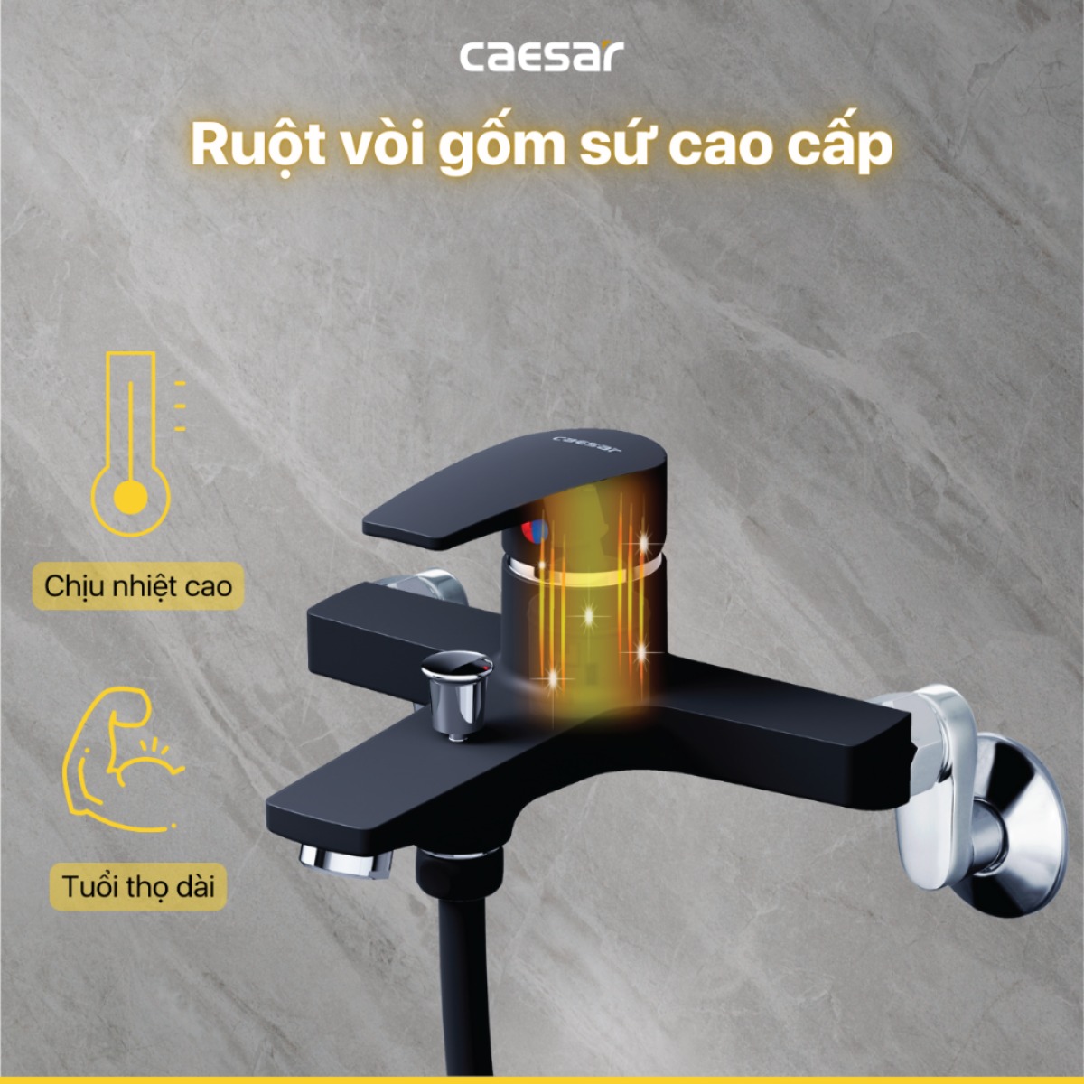 Sen Nóng Lạnh CAESAR S393CB Màu Đen Tay Sen Massage