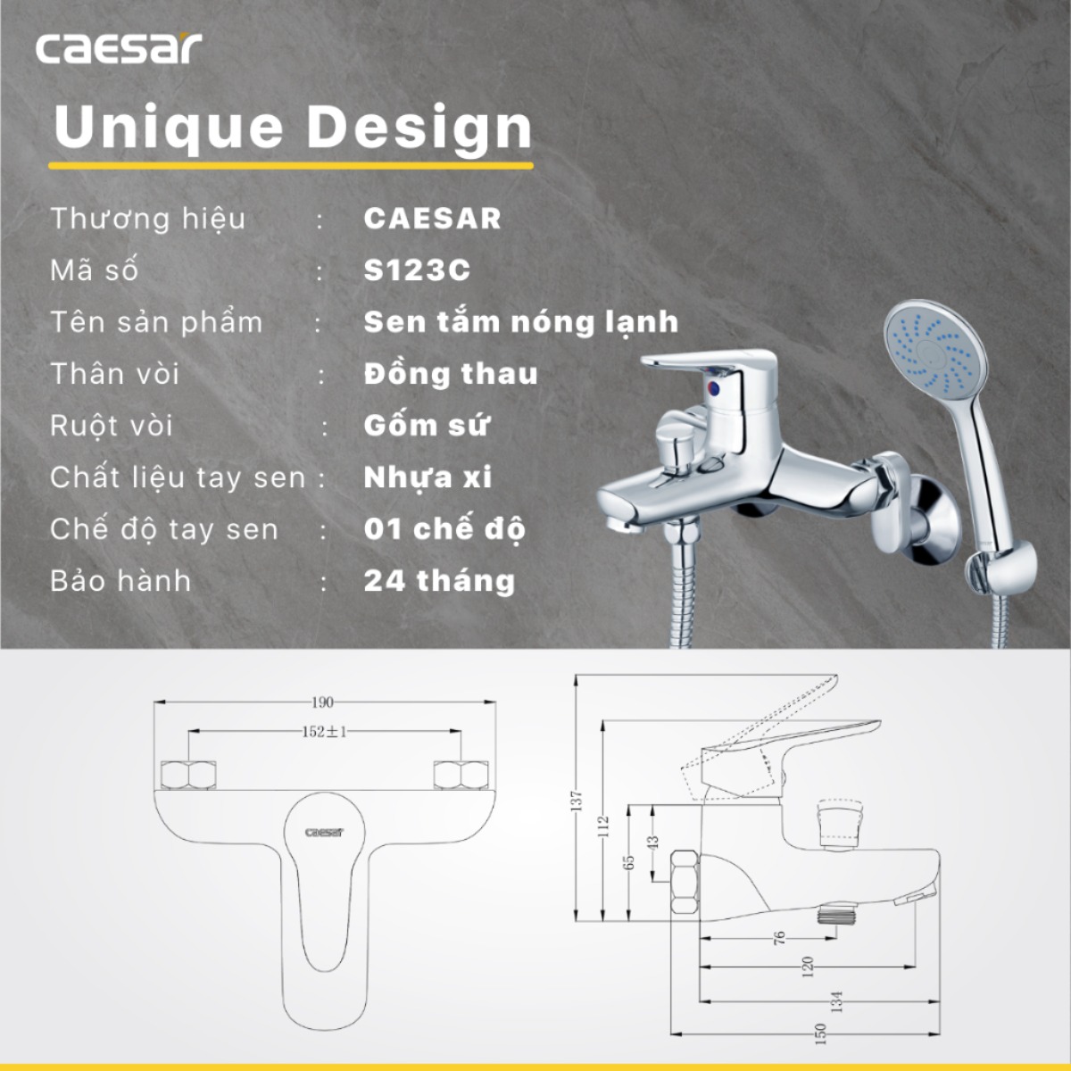 Vòi hoa sen tắm Caesar S123C