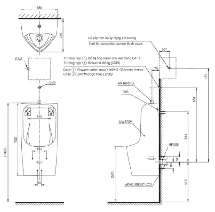 Bồn tiểu nam treo tường TOTO UT570T