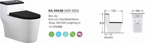 Bồn cầu 1 khối nắp chống xước royal RA-9904B (nắp đen)